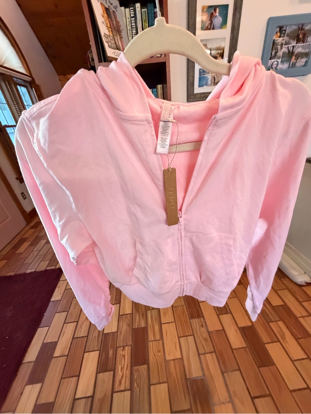 SKIMS Pastel Pink Zip Hoodie with Hood